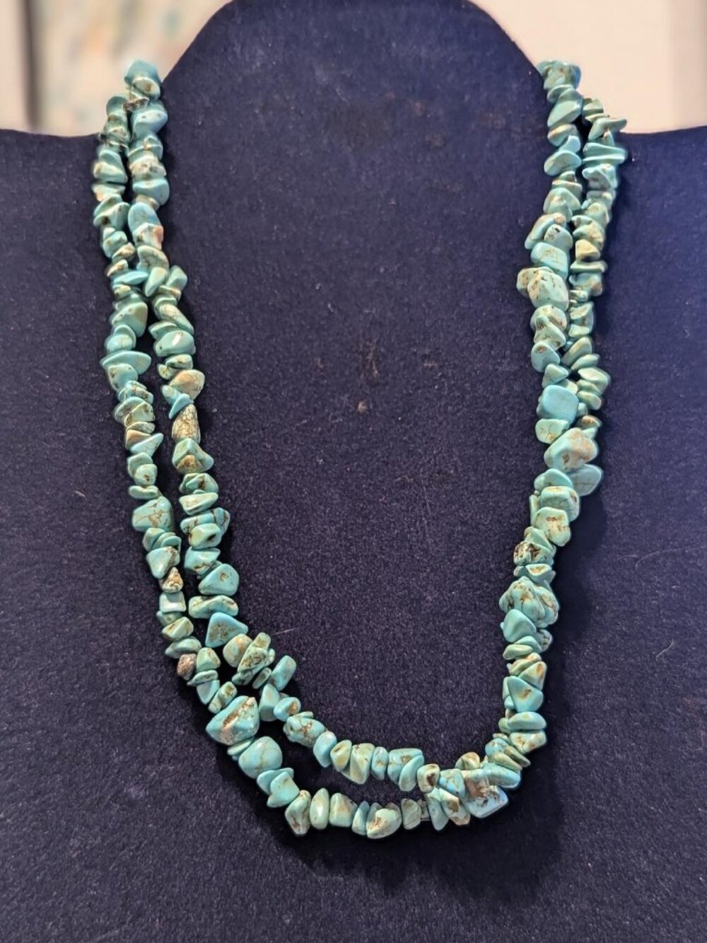 Turquoise Chip Double Strand Necklace ~ 18" long